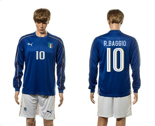 Italy #10 R.Baggio Blue Home Long Sleeves Soccer Country Jersey - Click Image to Close